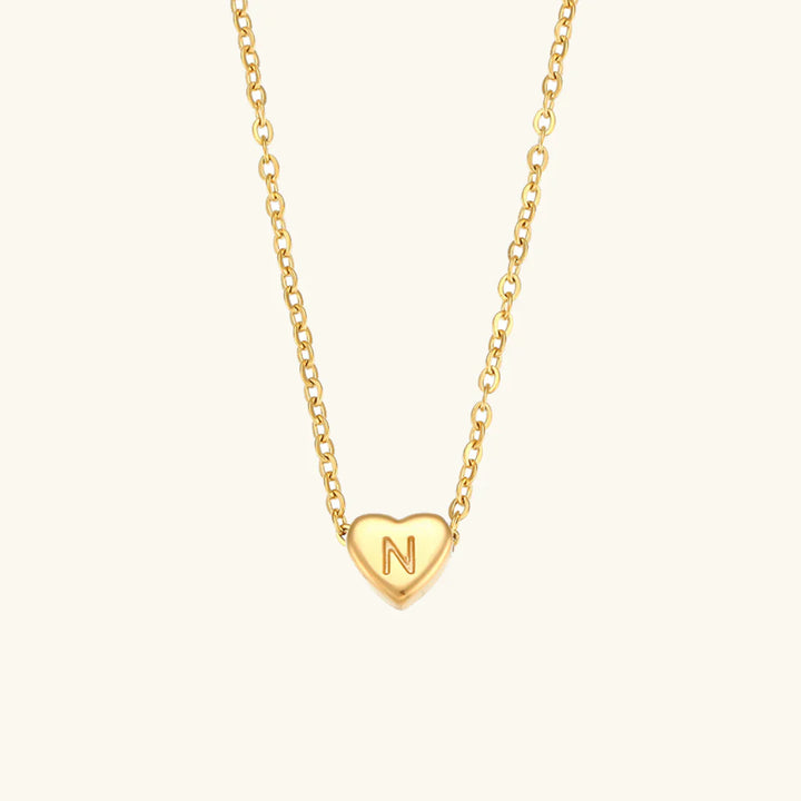 Valantomode | Plated Heart Muse Initial Necklace with Alphanumeric Cordiform Architecture