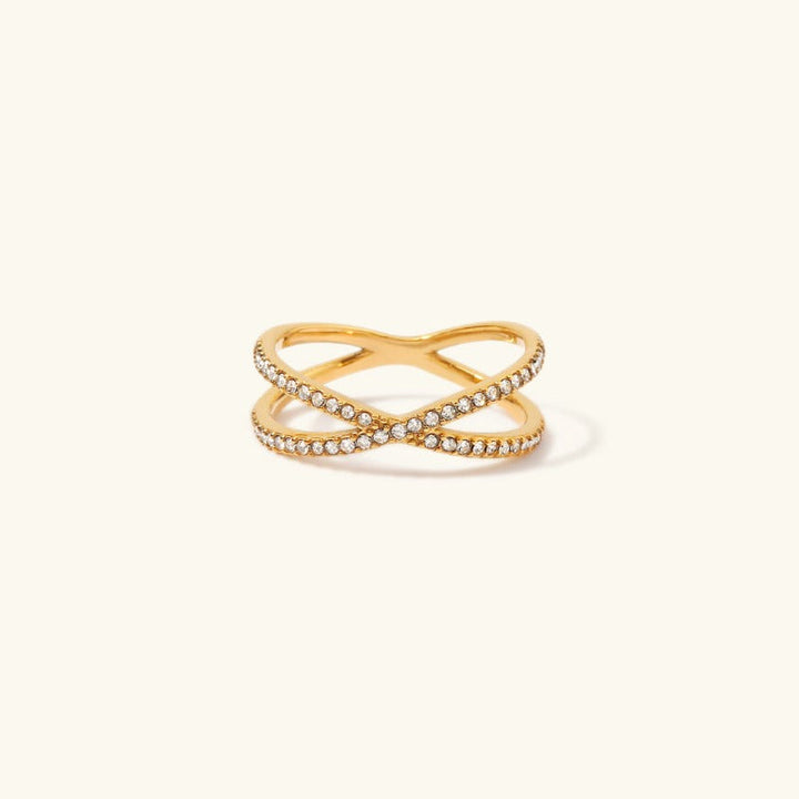 Valantomode | Gold Plated Interwoven Infinity Ring with AAAAA Diamond Simulants
