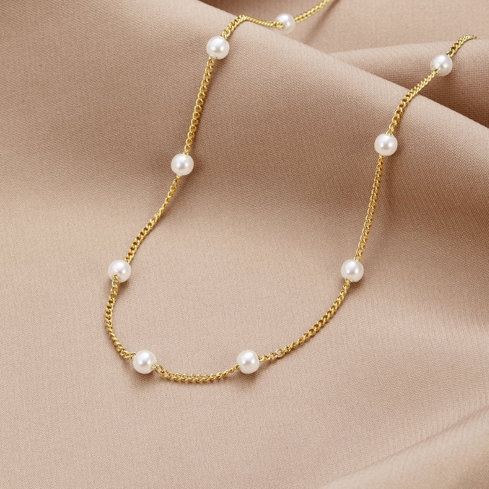 Valantomode | Plated Naomi Pearl Necklace with Serial Freshwater Pearl Architecture
