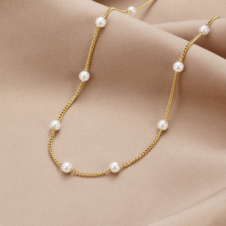 Valantomode | Plated Naomi Pearl Necklace with Serial Freshwater Pearl Architecture
