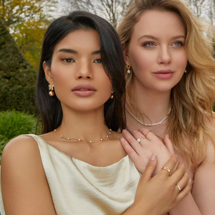 Valantomode | Plated Naomi Pearl Necklace with Serial Freshwater Pearl Architecture