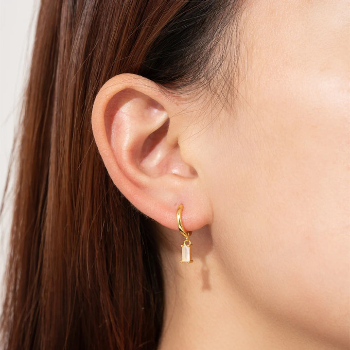 Valantomode | Gold Plated Rectangular CZ Drop Earrings for Women