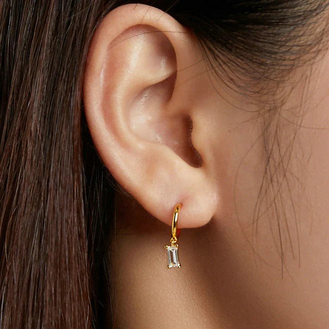 Valantomode | Gold Plated Rectangular CZ Drop Earrings for Women