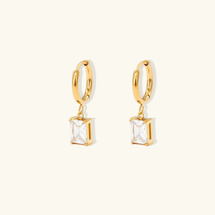 Valantomode | Gold Plated Rectangular CZ Drop Earrings for Women