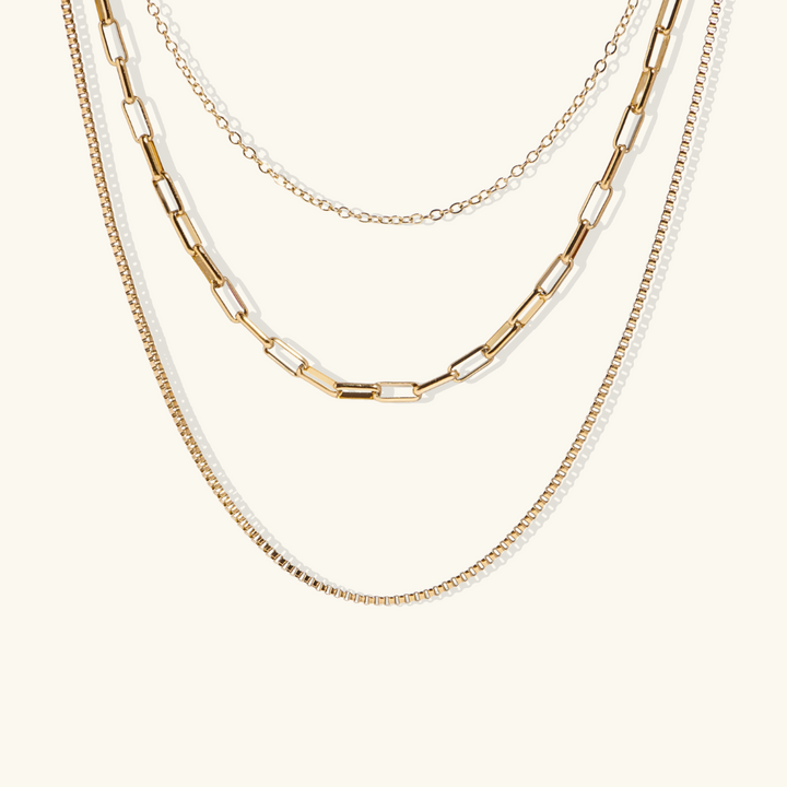 Valantomode | Gold Plated Triple Layered Necklace for Women