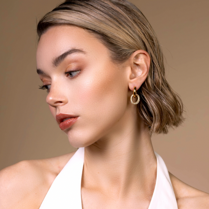 Valantomode | Plated Nelia Interlocking Hoop Earrings with High-Refractive Stone Assets