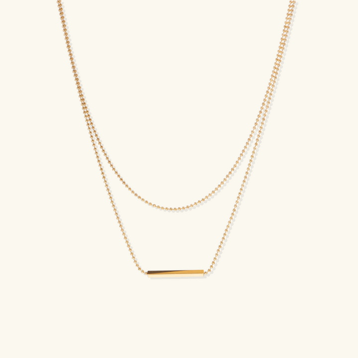 Valantomode | Plated Dual-Chain Nova Bar Necklace with Monolithic Linear Architecture