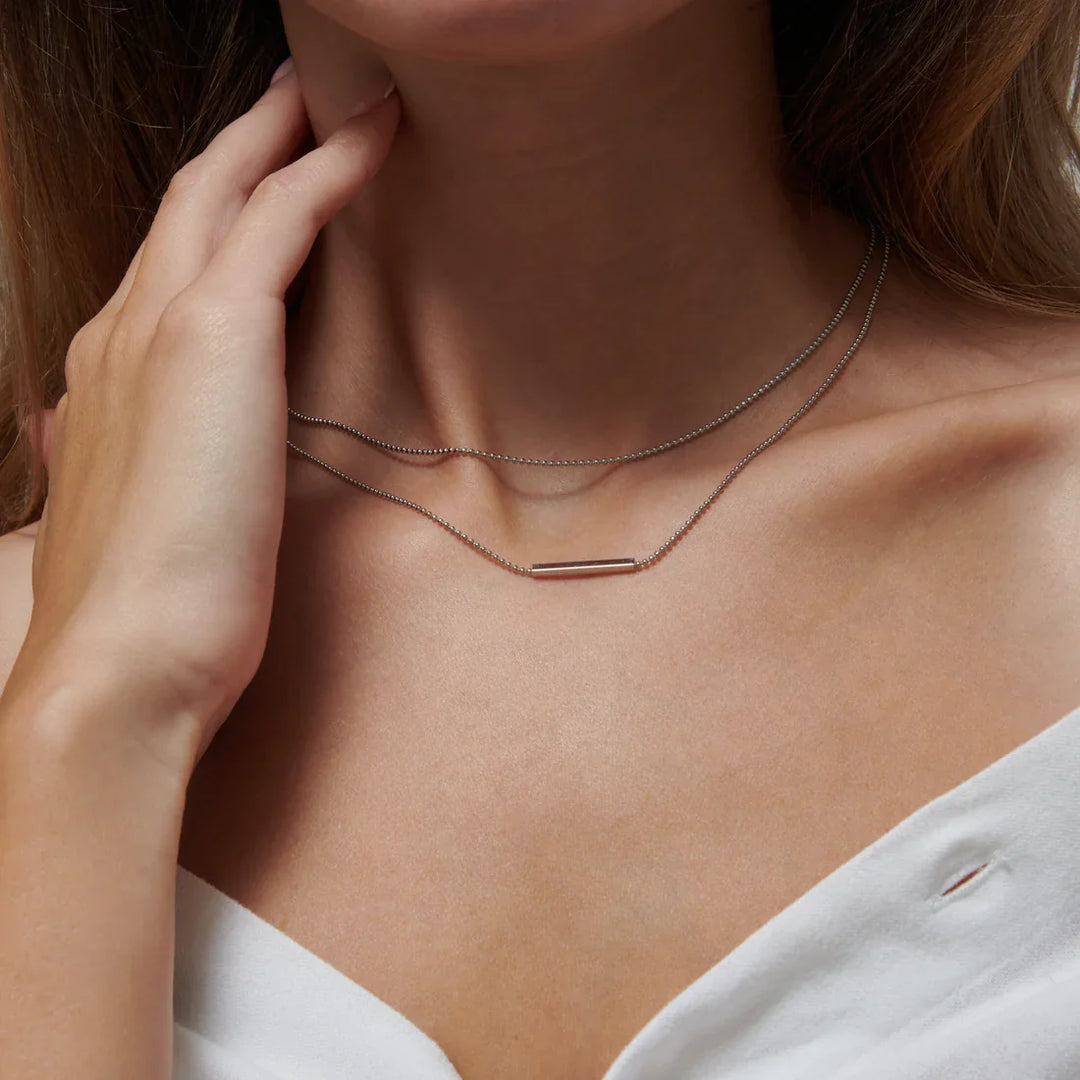 Valantomode | Plated Dual-Chain Nova Bar Necklace with Monolithic Linear Architecture