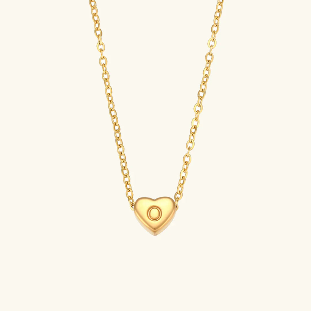 Valantomode | Plated Heart Muse Initial Necklace with Alphanumeric Cordiform Architecture
