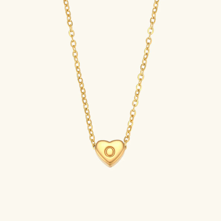 Valantomode | Plated Heart Muse Initial Necklace with Alphanumeric Cordiform Architecture