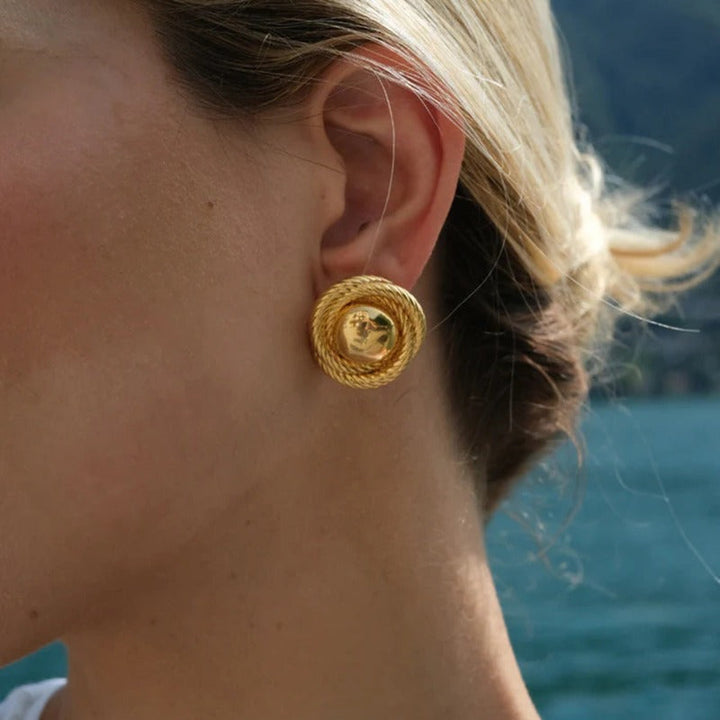 Valantomode | Plated Helical Spiral Earrings with Central Orb Focal Point for Women
