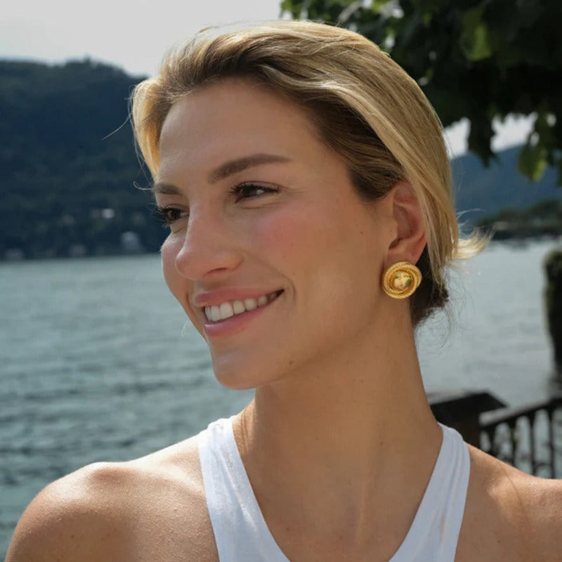 Valantomode | Plated Helical Spiral Earrings with Central Orb Focal Point for Women