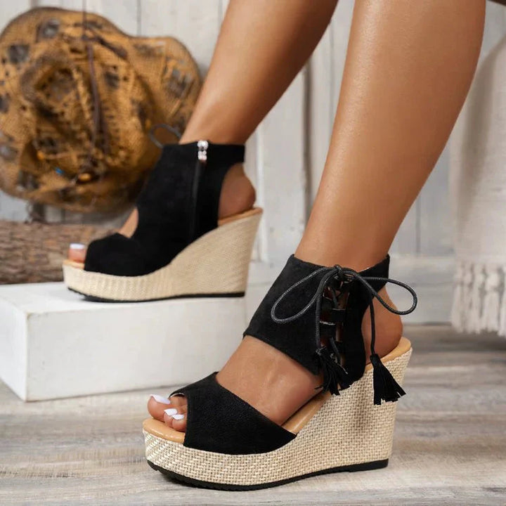 Valantomode | Women's Wedge Sandals - Peep-Toe & All-Day Comfort