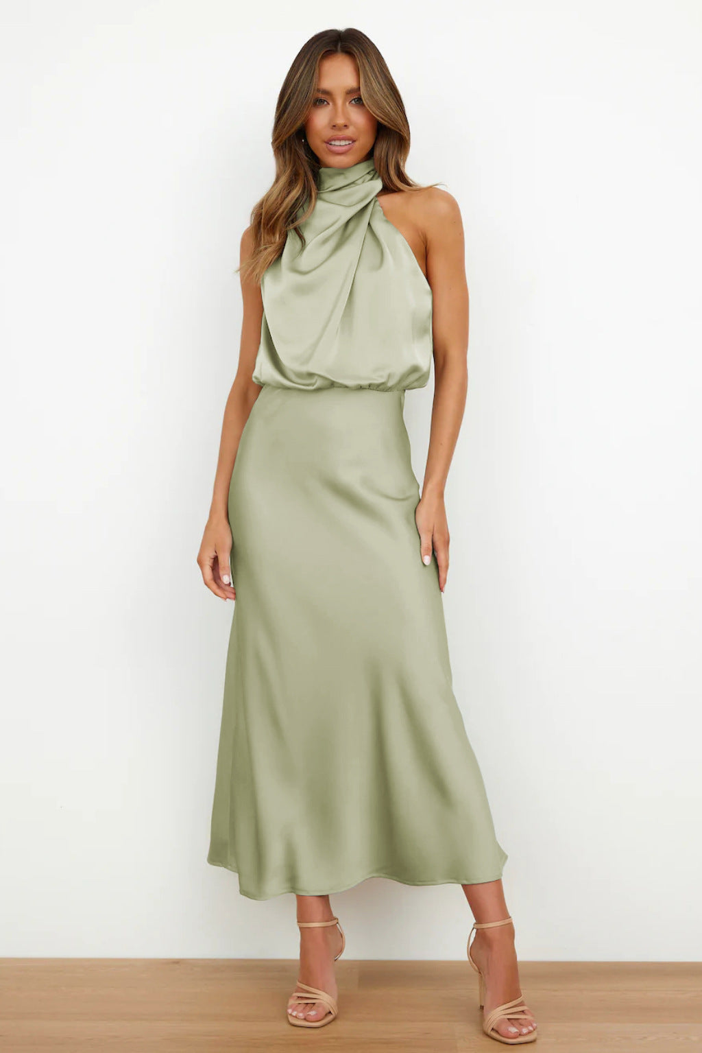 Valantomode | Elegant Draped Cowl Neck Maxi Dress for Effortless Style