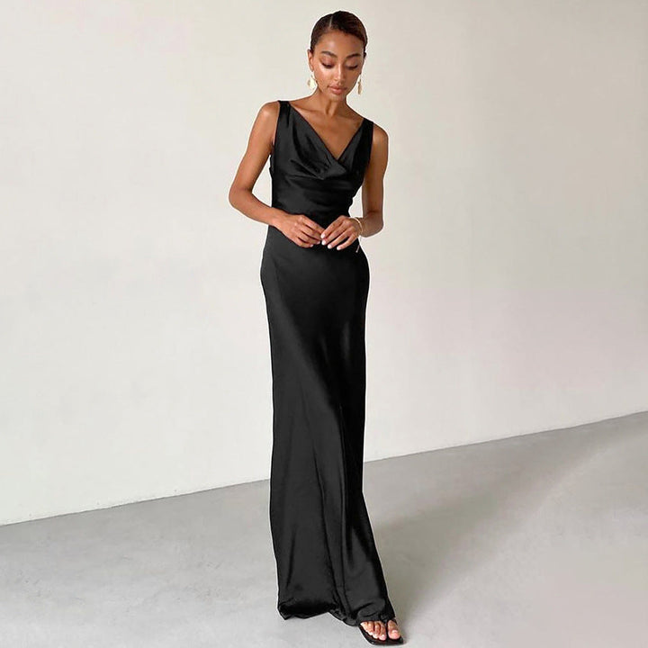 Valantomode | Elegant Maxi Dress with Stylish Draped Neckline