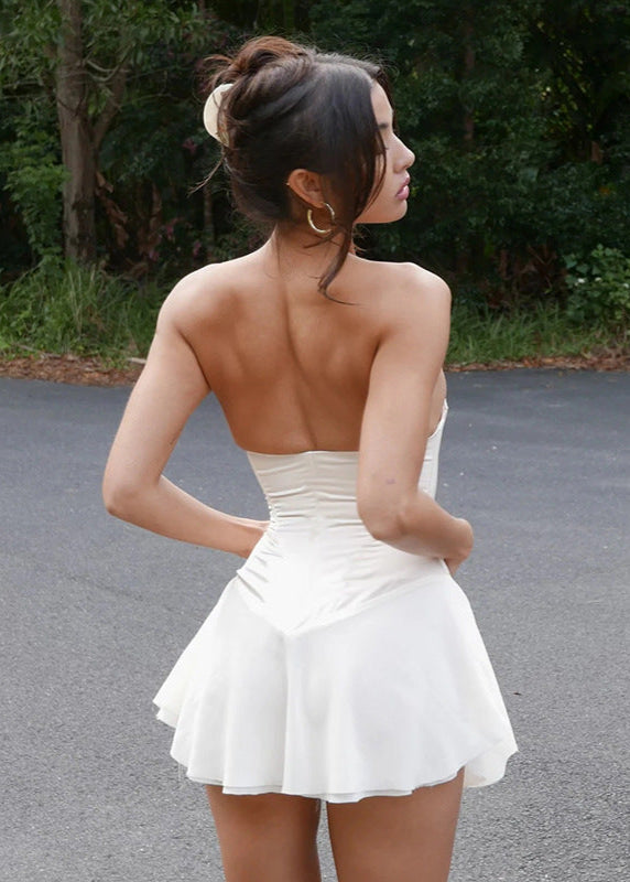 Valantomode | Beige Strapless Corset Dress for Effortless Elegance
