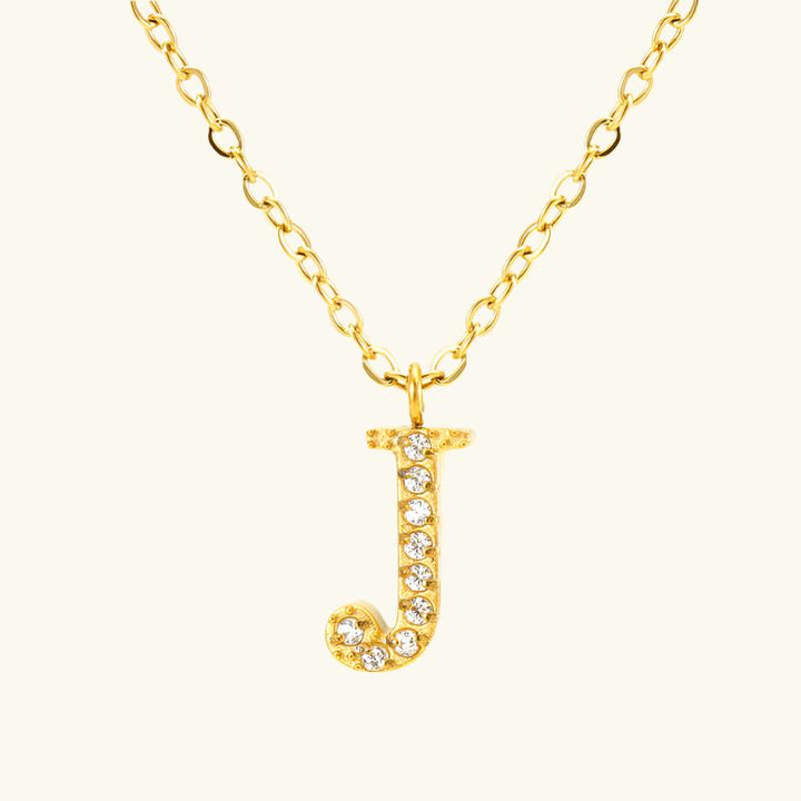 Valantomode | Plated Stainless Steel Typographic Necklace with Refractive Stone Asset