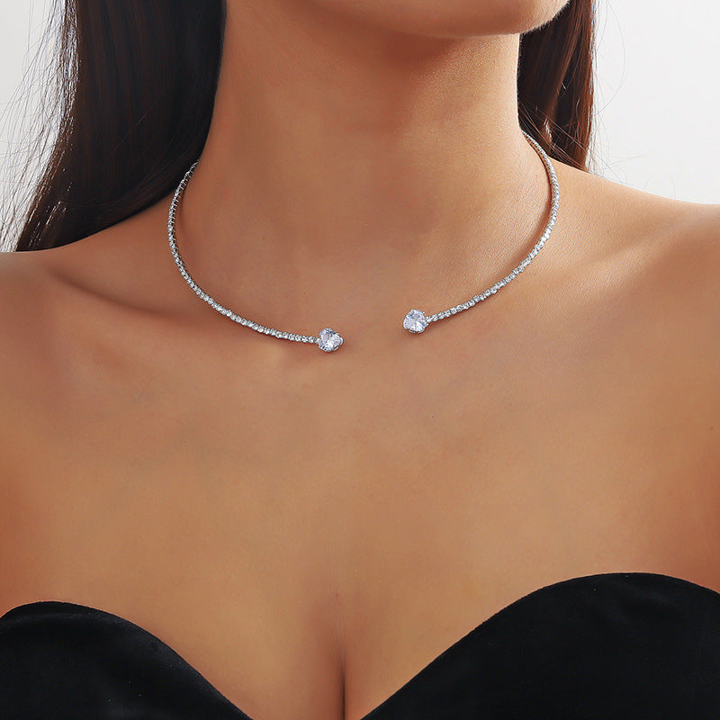 Valantomode | Gold Plated Heart Cut Diamond Simulant Choker for Women