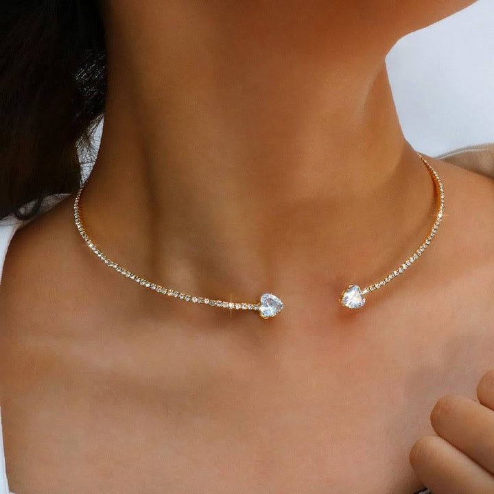 Valantomode | Gold Plated Heart Cut Diamond Simulant Choker for Women