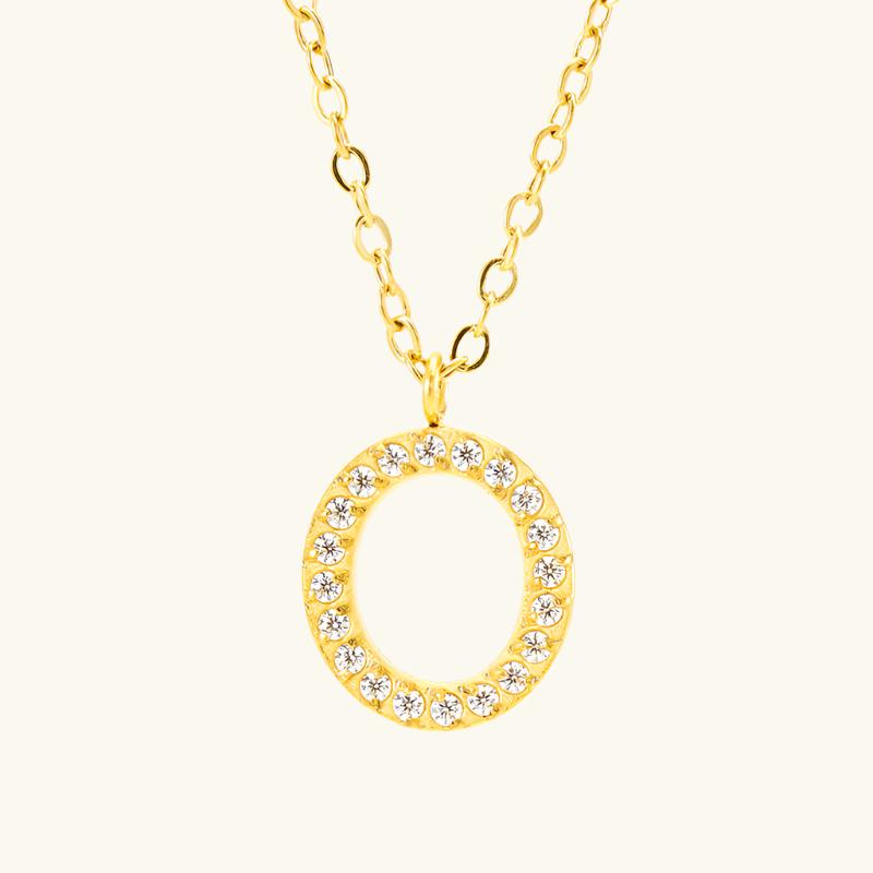 Valantomode | Plated Stainless Steel Typographic Necklace with Refractive Stone Asset