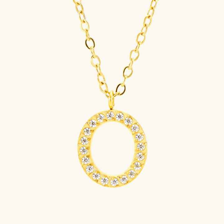 Valantomode | Plated Stainless Steel Typographic Necklace with Refractive Stone Asset