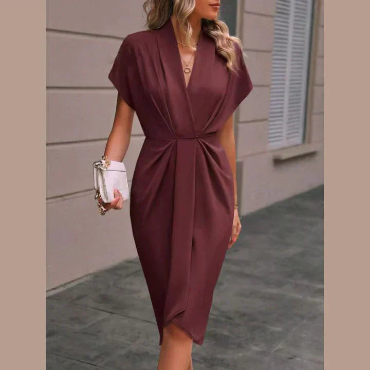 Valantomode | Stylish Black Midi Wrap Dress for Chic Women