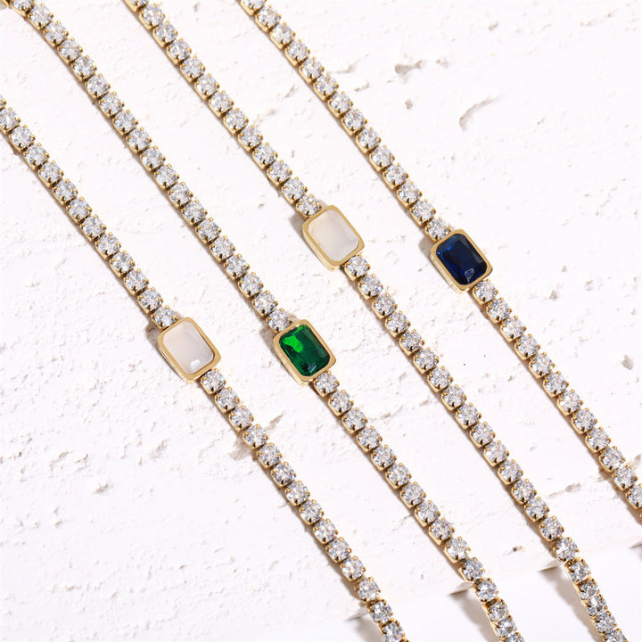 Valantomode | Plated Stainless Steel Linear Necklace with Refractive CZ Assets for Women