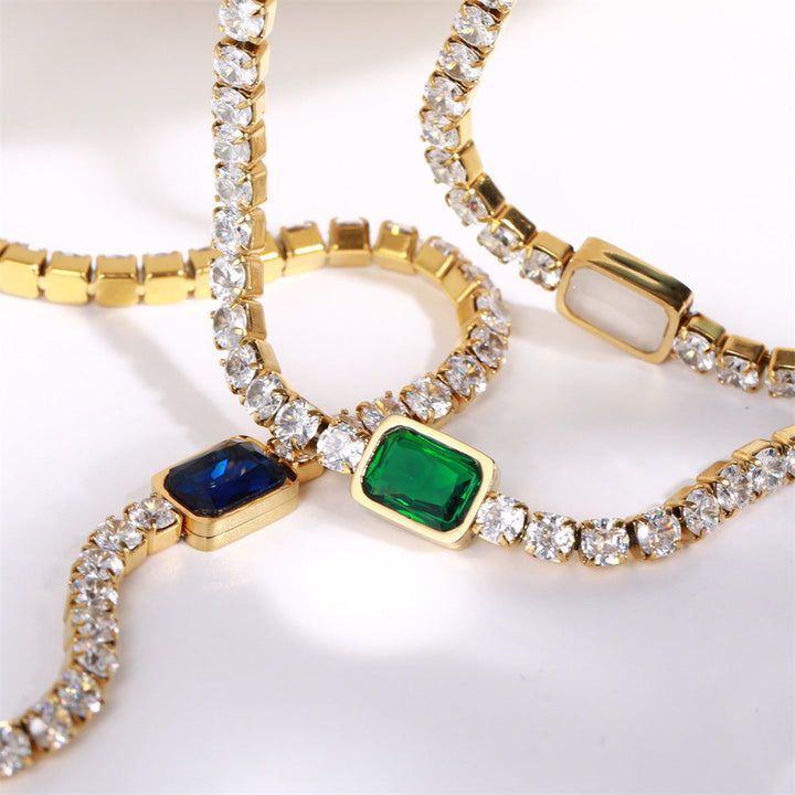 Valantomode | Plated Stainless Steel Linear Necklace with Refractive CZ Assets for Women