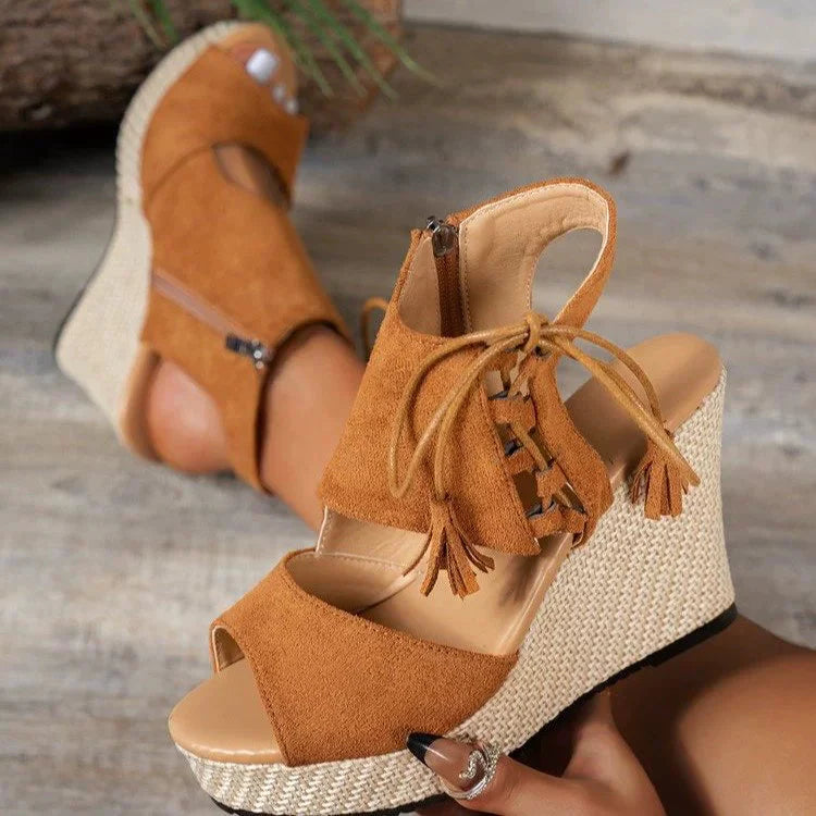 Valantomode | Women's Wedge Sandals - Peep-Toe & All-Day Comfort