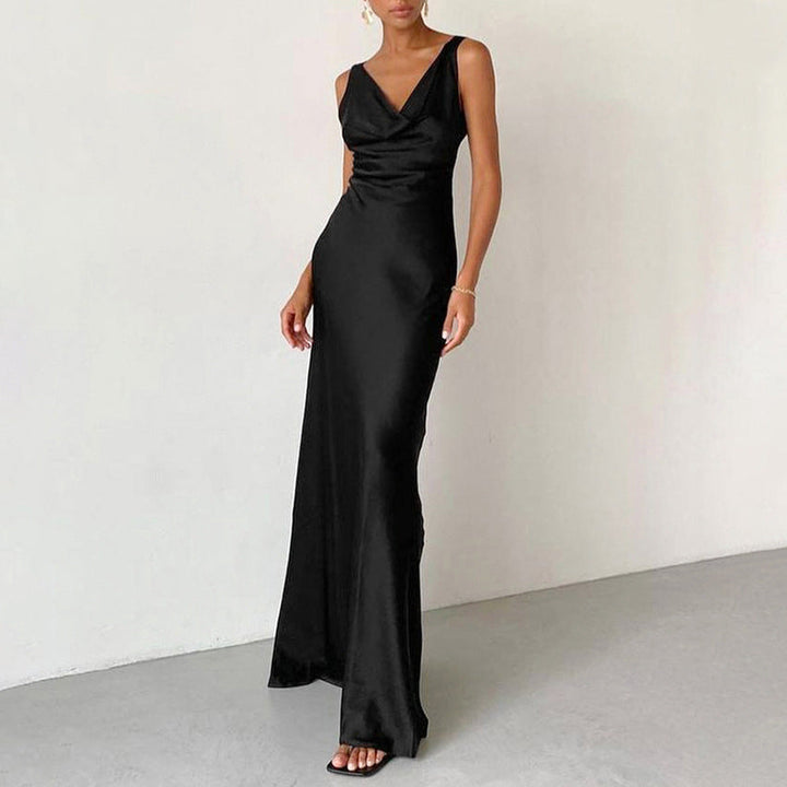 Valantomode | Elegant Maxi Dress with Stylish Draped Neckline