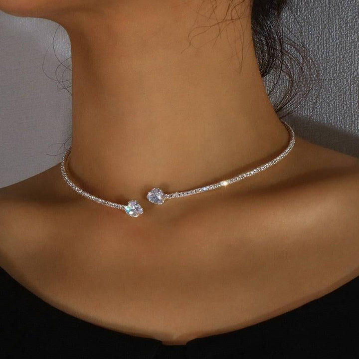 Valantomode | Gold Plated Heart Cut Diamond Simulant Choker for Women
