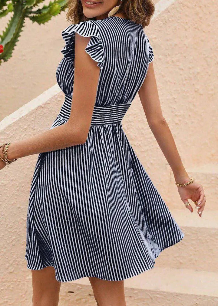 Valantomode | Chic A-Line Summer Dress with V-Neck and Puff Straps