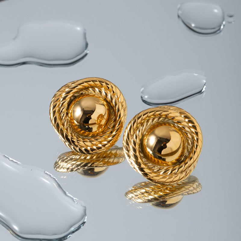 Valantomode | Plated Helical Spiral Earrings with Central Orb Focal Point for Women
