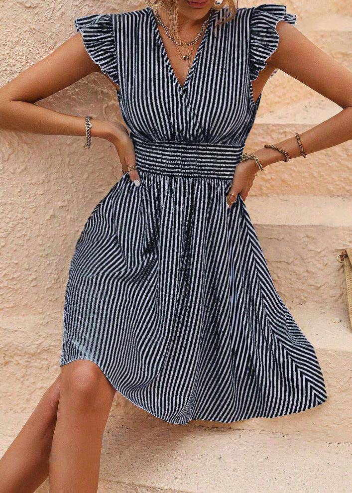 Valantomode | Chic A-Line Summer Dress with V-Neck and Puff Straps