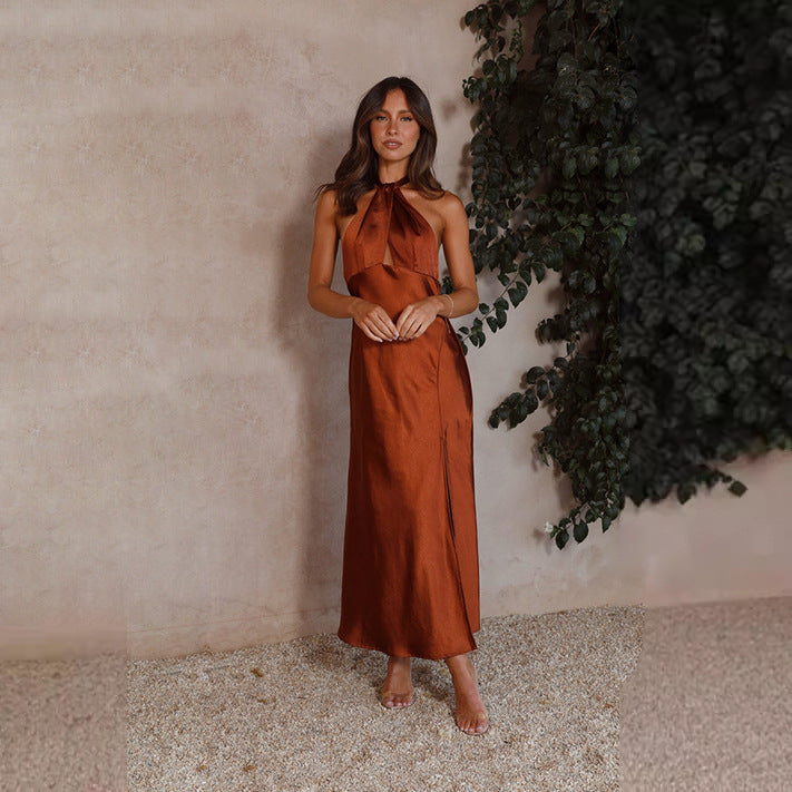 Valantomode | Chic Halter Neck Maxi Dress with Stylish Split