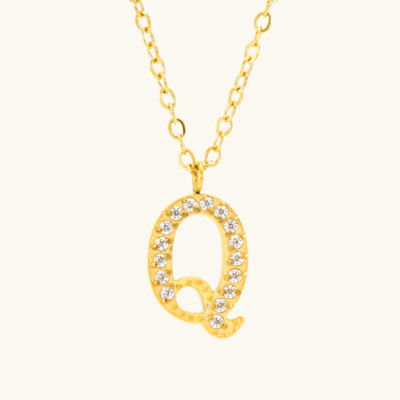 Valantomode | Plated Stainless Steel Typographic Necklace with Refractive Stone Asset