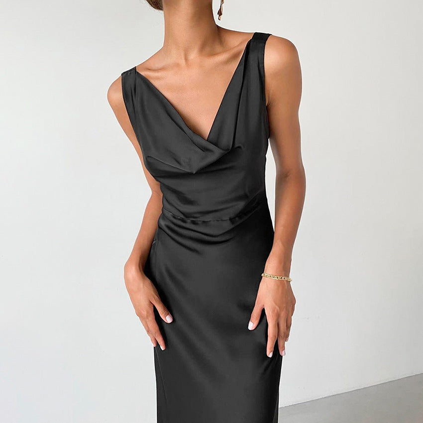 Valantomode | Elegant Maxi Dress with Stylish Draped Neckline