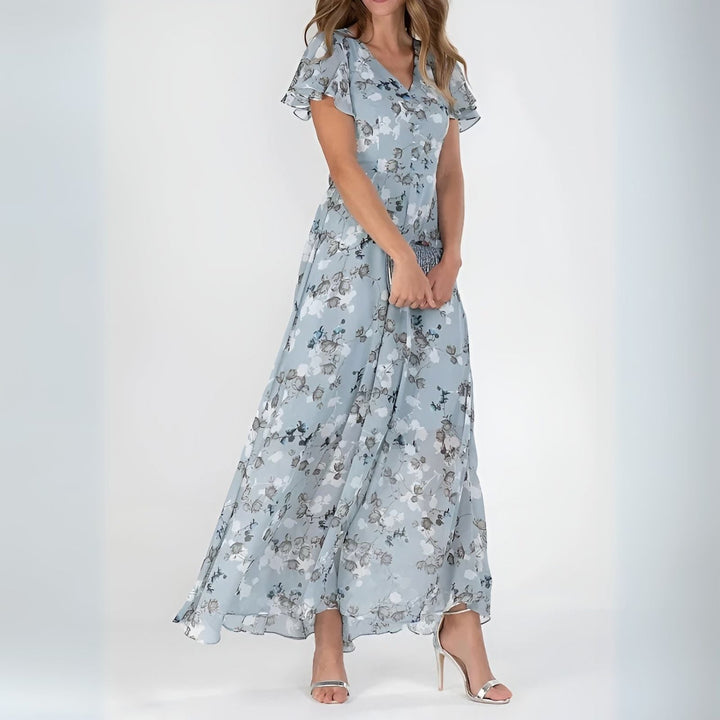 Valantomode | Beautiful Floral Maxi Dress with Flutter Sleeves for Women