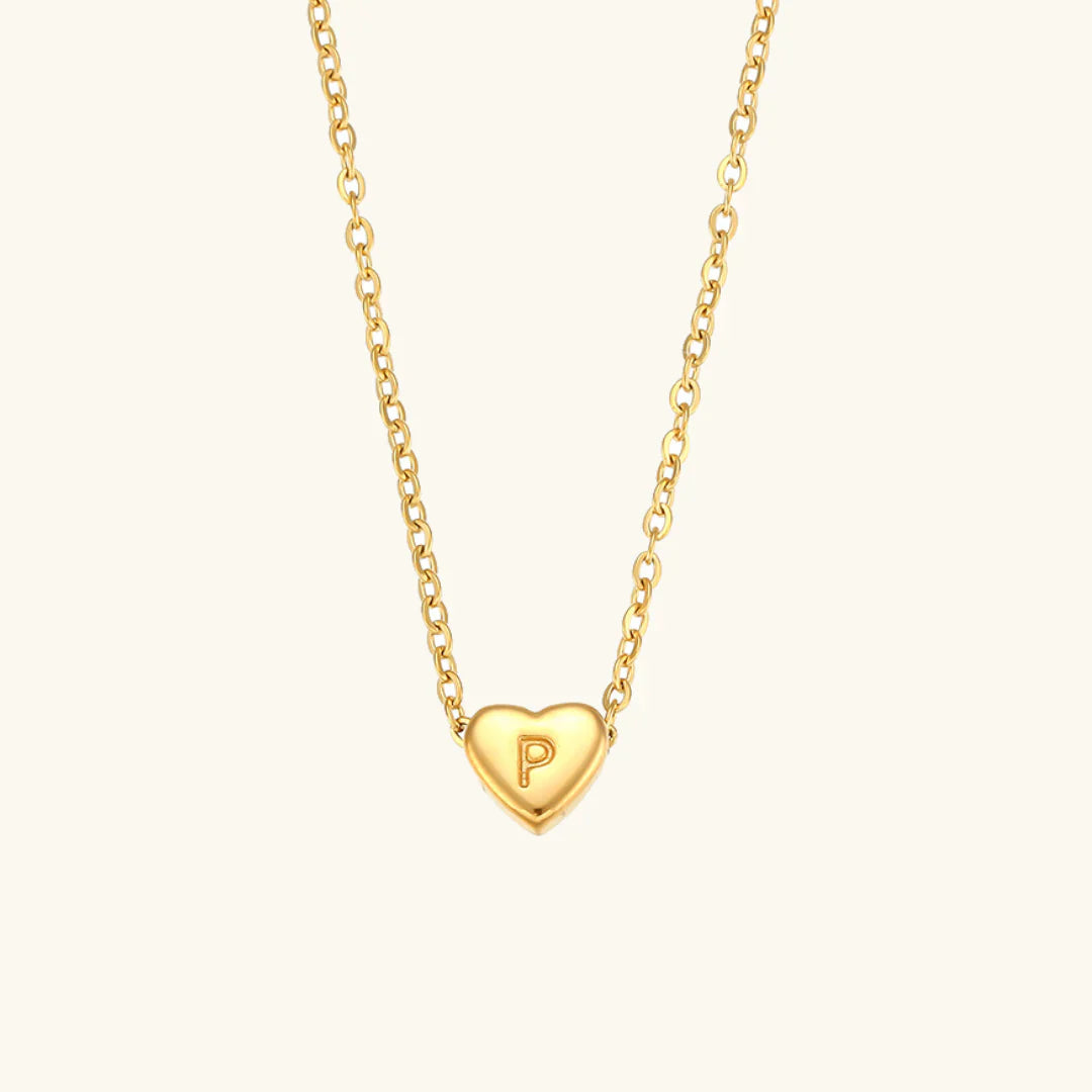 Valantomode | Plated Heart Muse Initial Necklace with Alphanumeric Cordiform Architecture