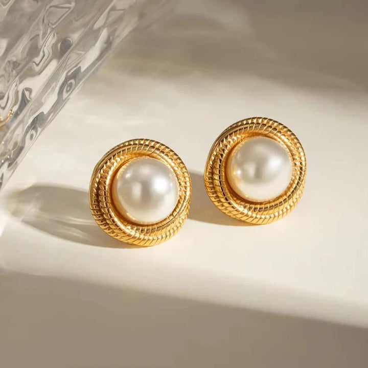 Valantomode | Heavyweight Plated Rope-Textured Earrings with Freshwater Pearl