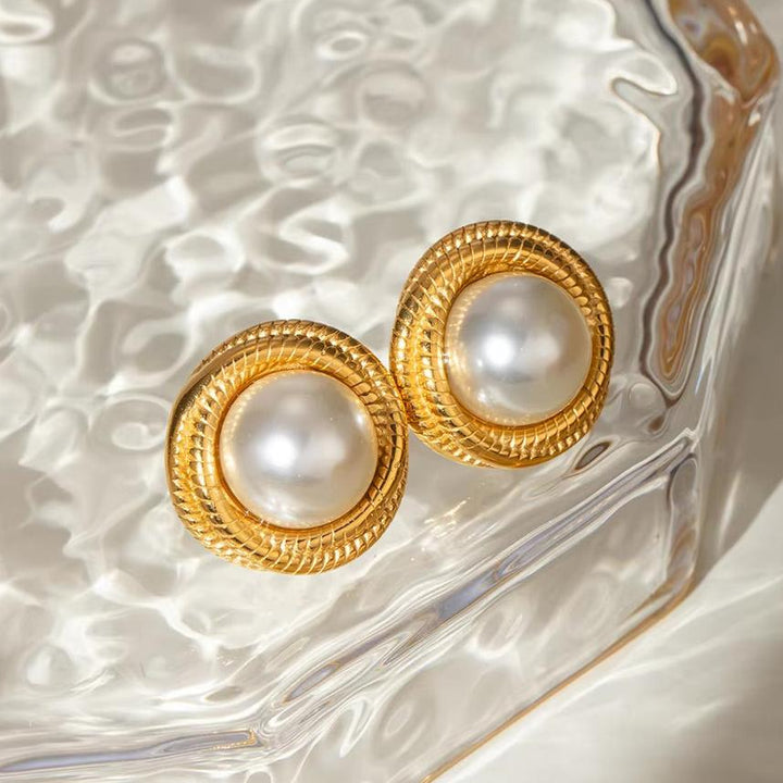 Valantomode | Heavyweight Plated Rope-Textured Earrings with Freshwater Pearl