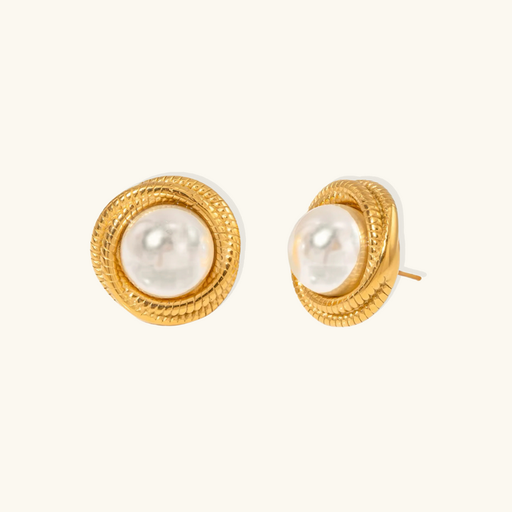 Valantomode | Heavyweight Plated Rope-Textured Earrings with Freshwater Pearl