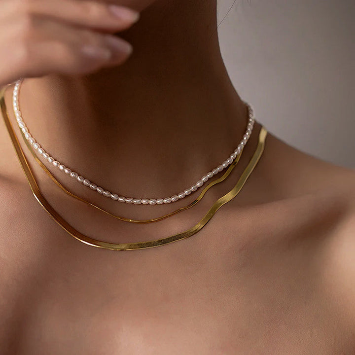 Valantomode | Plated Freshwater Pearl Necklace with Serial Organic Structuralism