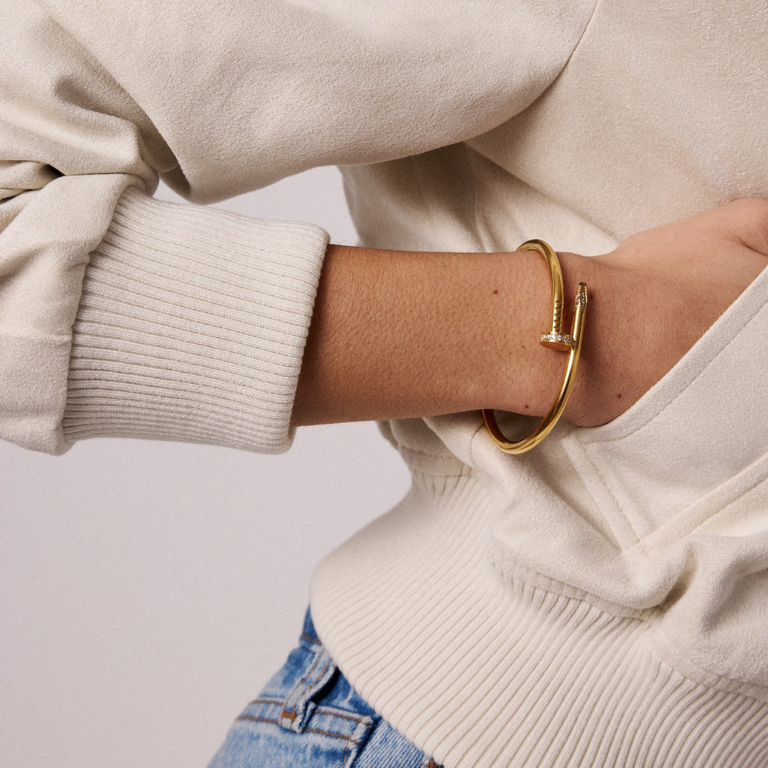 Valantomode | Gold Plated Industrial Nail Bangle for Women