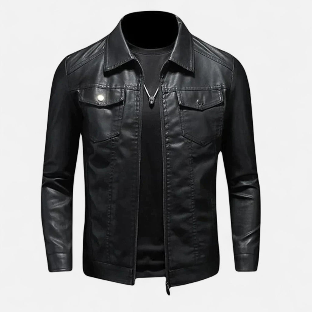 ValantoMode | Men’s Black Leather Coat – Modern Fit