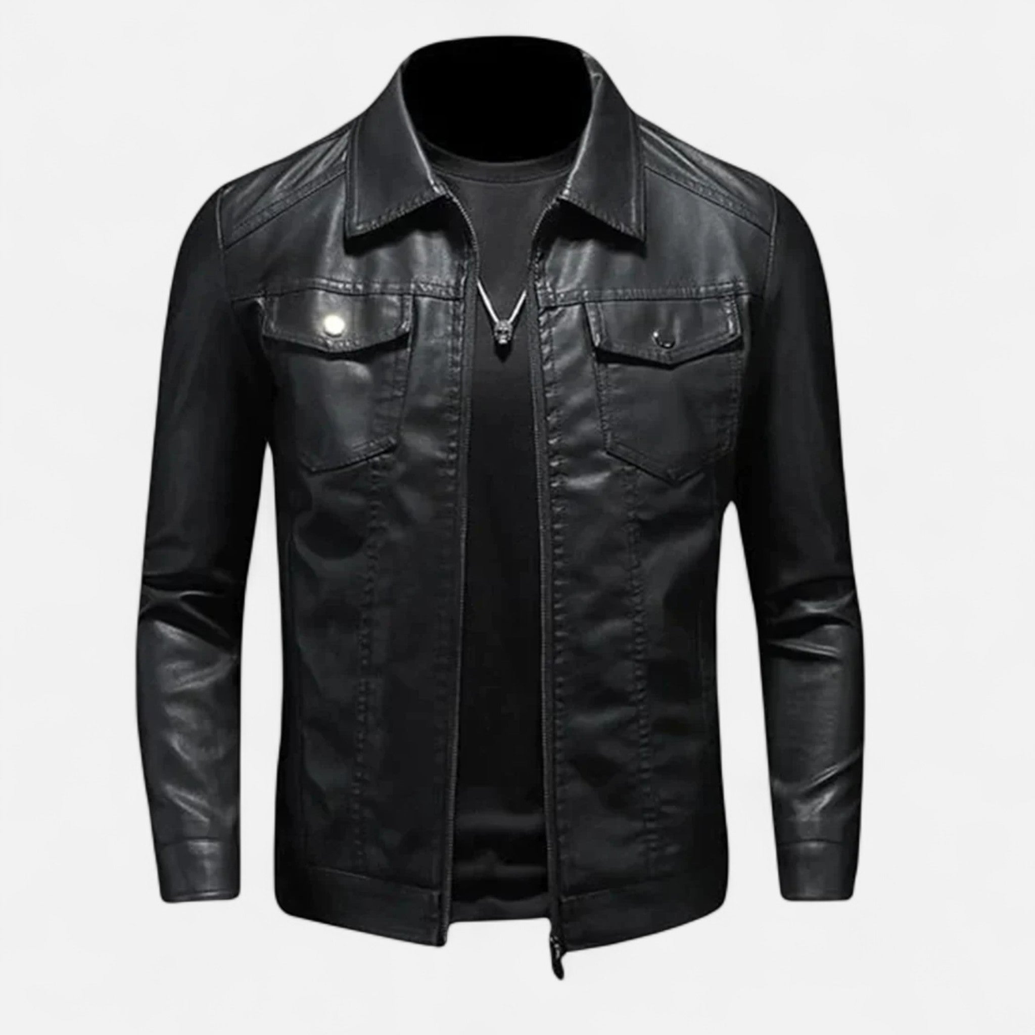 ValantoMode | Men’s Black Leather Coat – Modern Fit