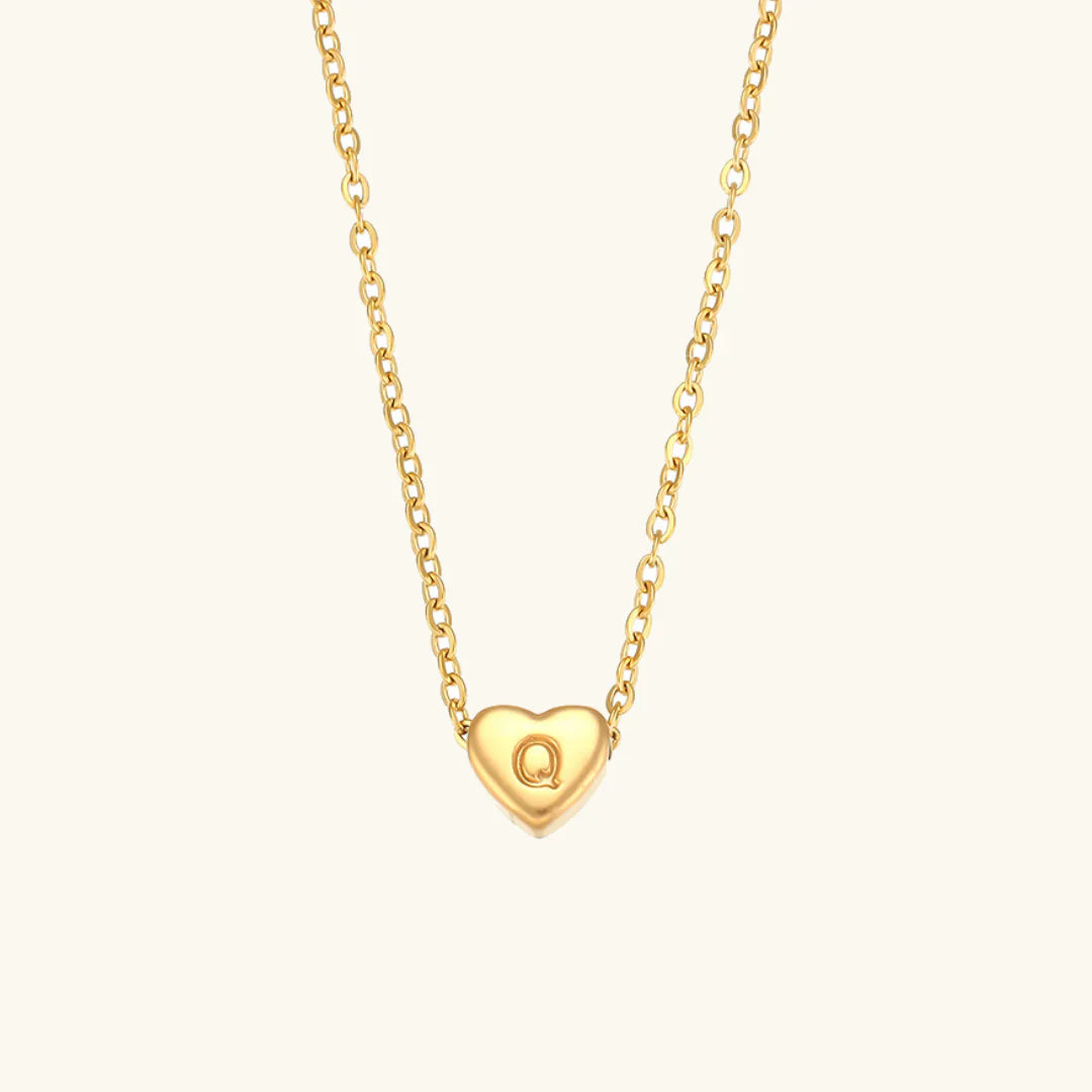 Valantomode | Plated Heart Muse Initial Necklace with Alphanumeric Cordiform Architecture