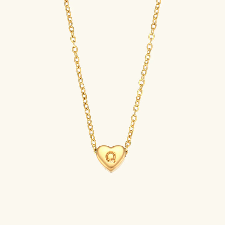 Valantomode | Plated Heart Muse Initial Necklace with Alphanumeric Cordiform Architecture