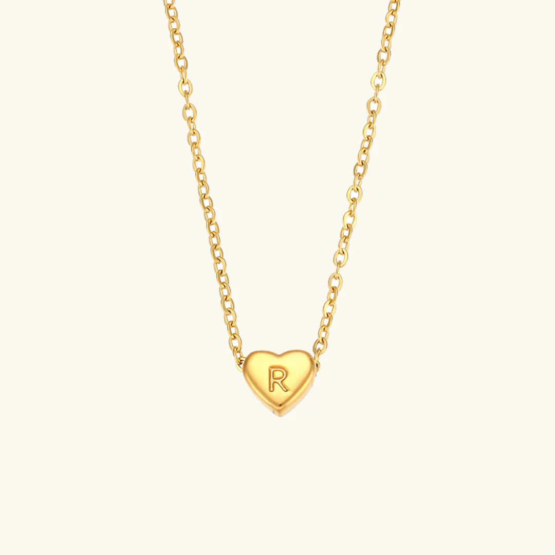Valantomode | Plated Heart Muse Initial Necklace with Alphanumeric Cordiform Architecture