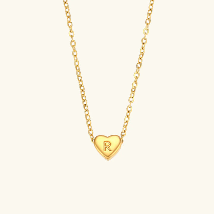 Valantomode | Plated Heart Muse Initial Necklace with Alphanumeric Cordiform Architecture